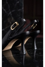 Women Black Matte Pointed Toe Ankle Strap Heels Photograph-5